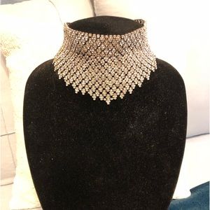 Silver Rhinestone Choker / Matte Silver-Tone on the reverse side.  Adjustable